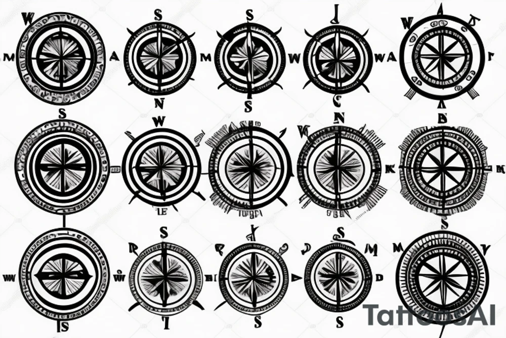 compass with knife tattoo idea