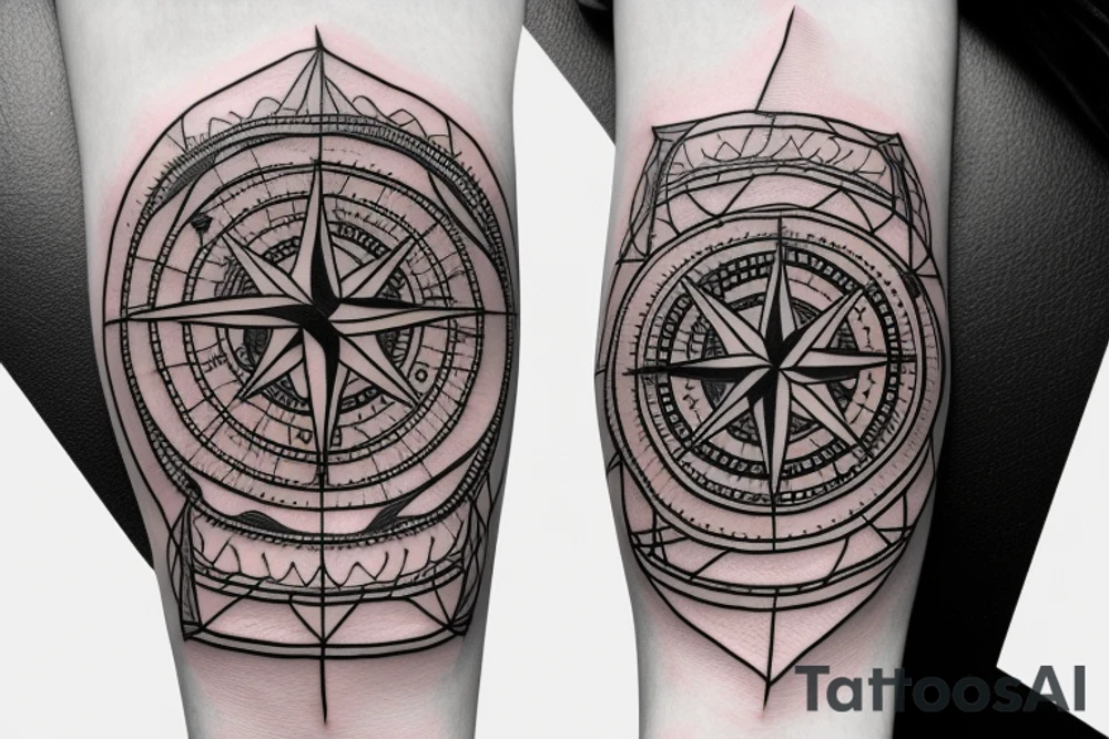compass with knife tattoo idea