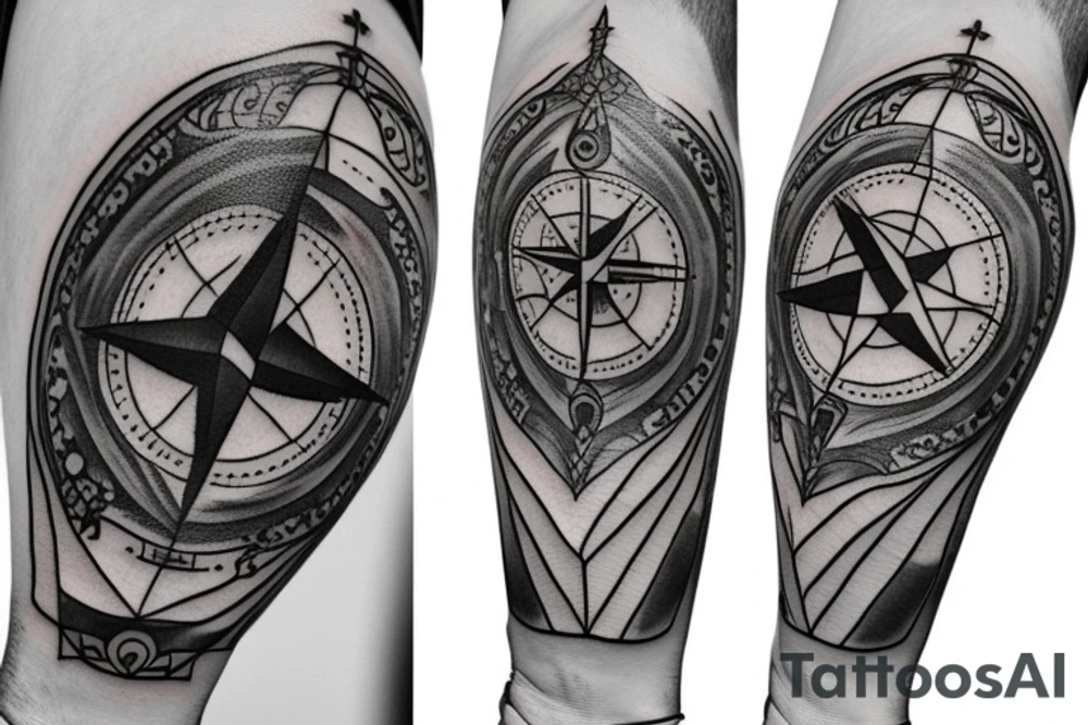compass with knife tattoo idea