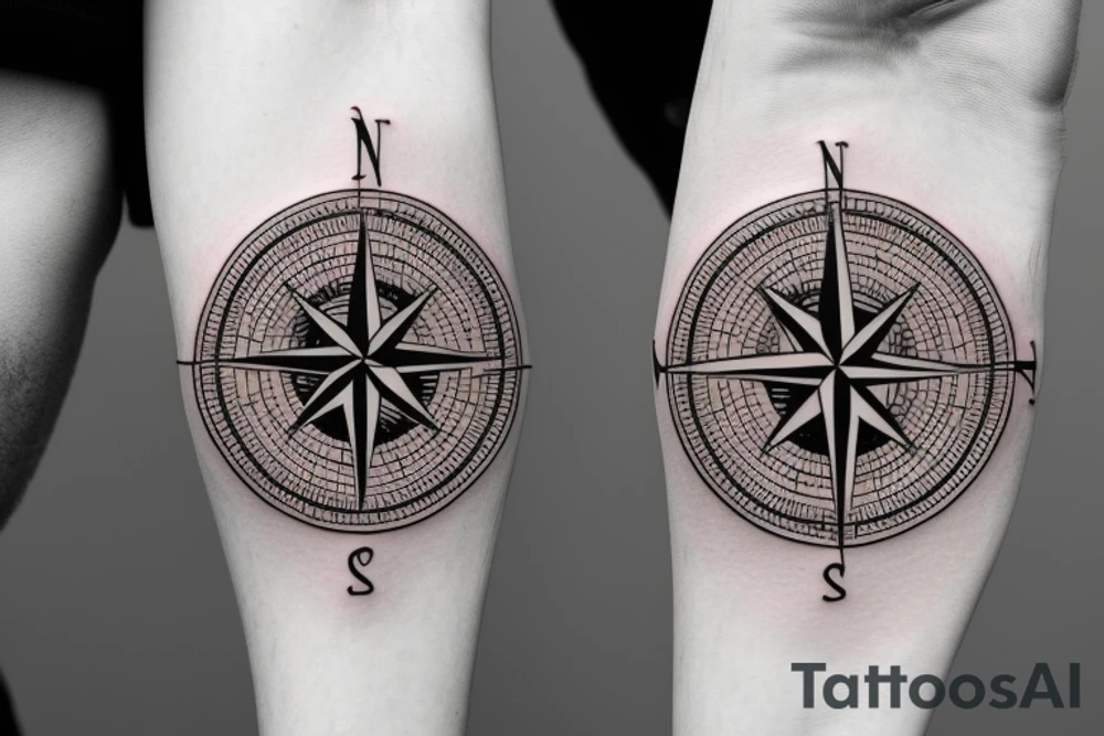 compass with knife tattoo idea