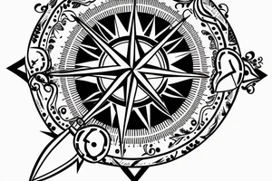 compass with knife tattoo idea