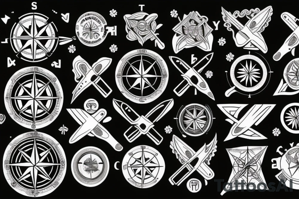 compass with knife tattoo idea