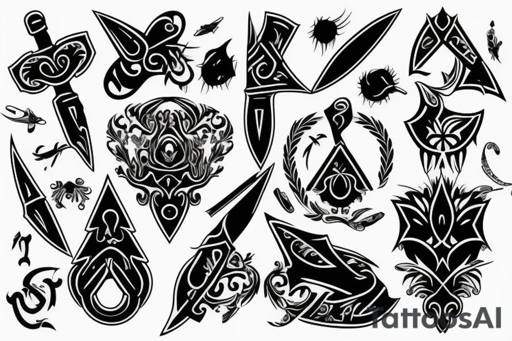 symmetrical knife tattoo idea