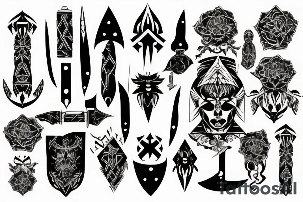 symmetrical knife tattoo idea