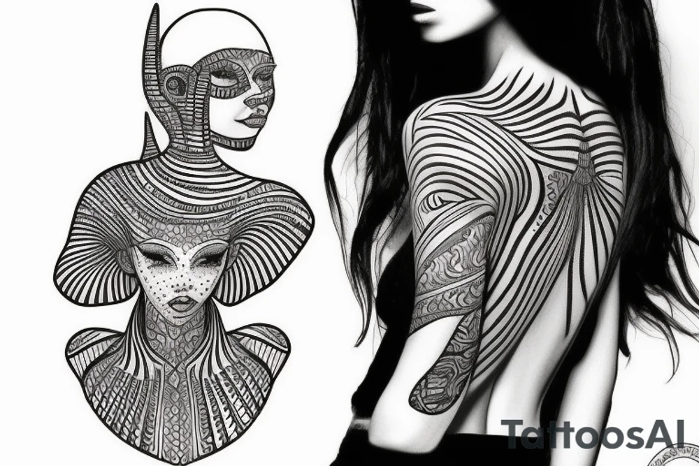 sphynx girl complete black tattoo idea