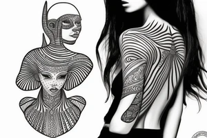 sphynx girl complete black tattoo idea