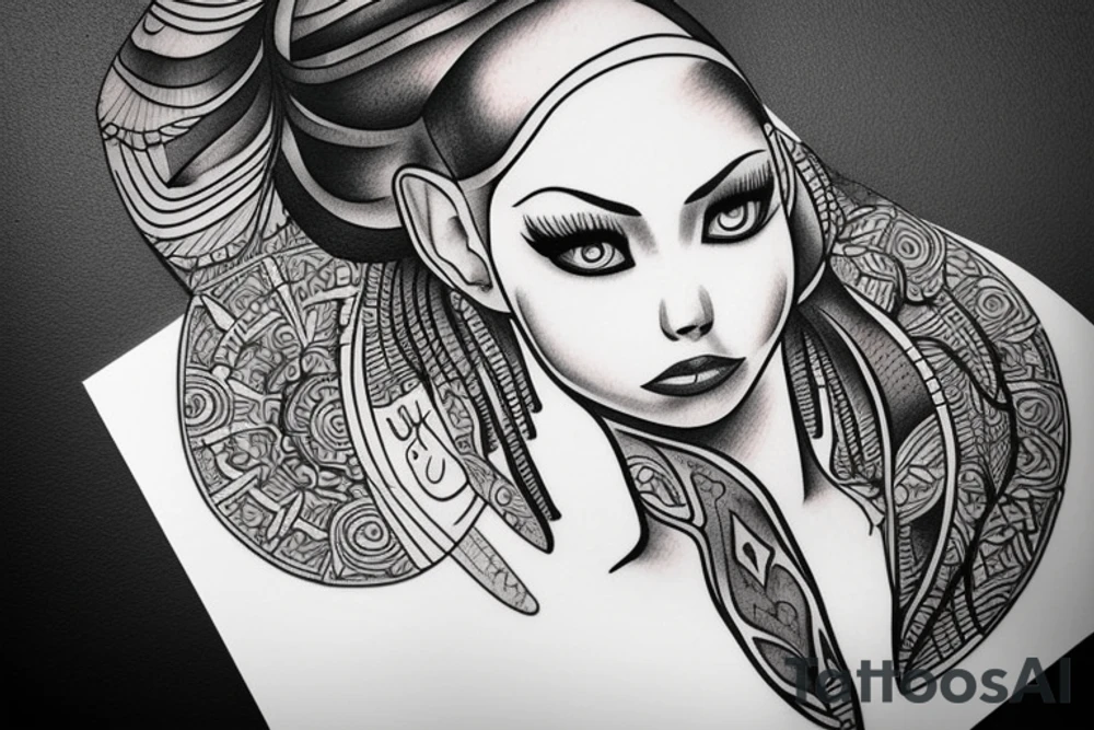 sphynx girl complete black tattoo idea