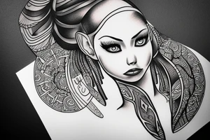 sphynx girl complete black tattoo idea