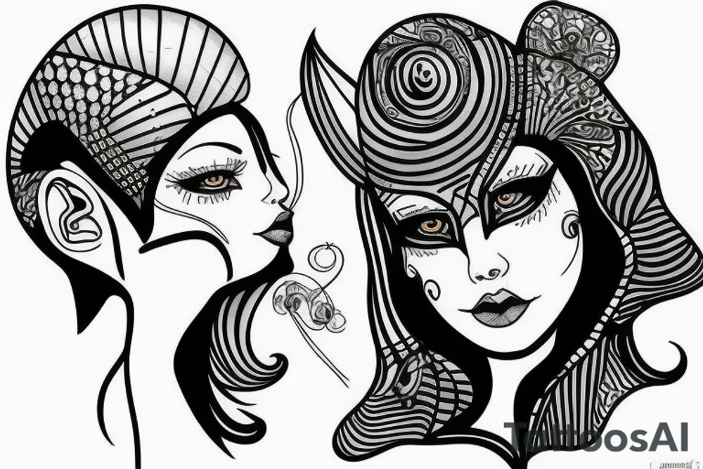sphynx girl complete black tattoo idea