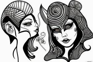 sphynx girl complete black tattoo idea