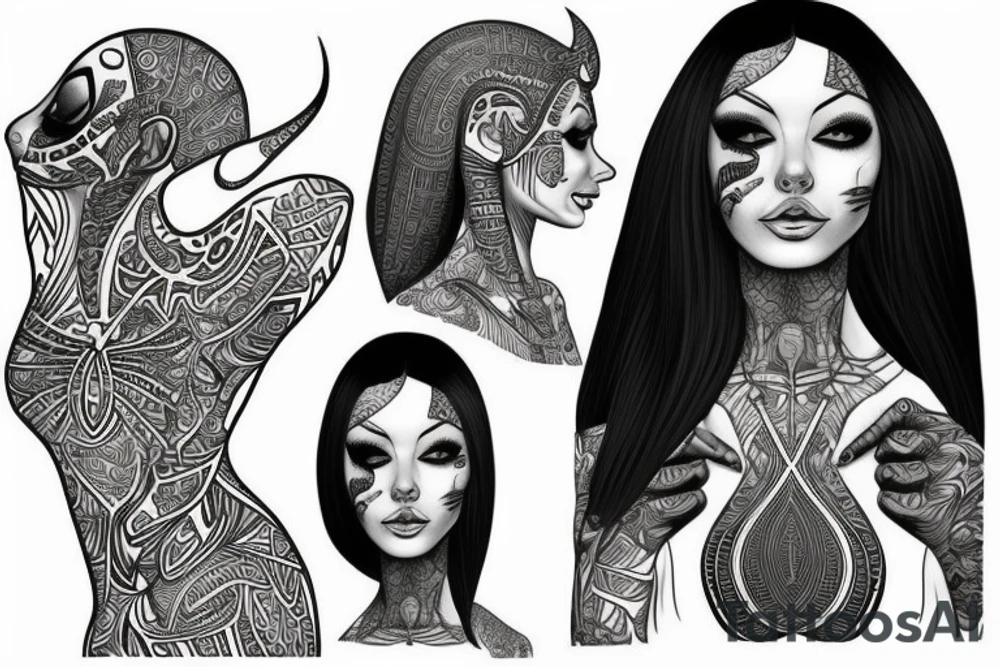 sphynx girl complete black tattoo idea