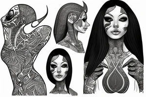 sphynx girl complete black tattoo idea
