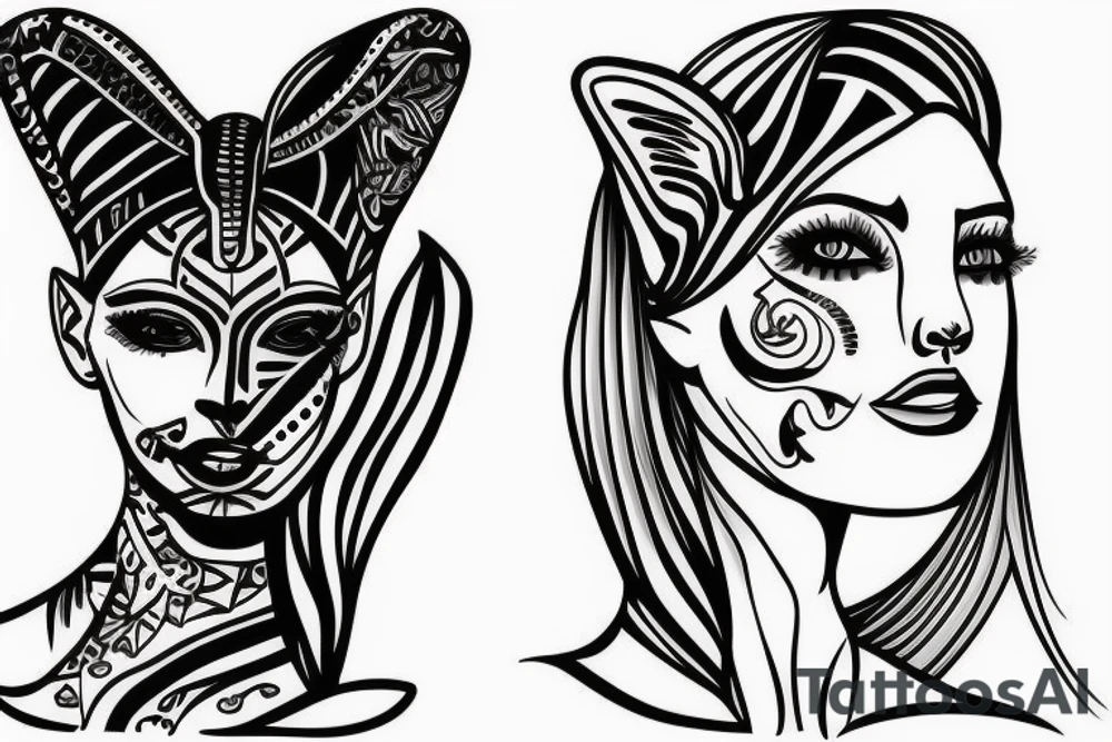 sphynx girl complete black tattoo idea