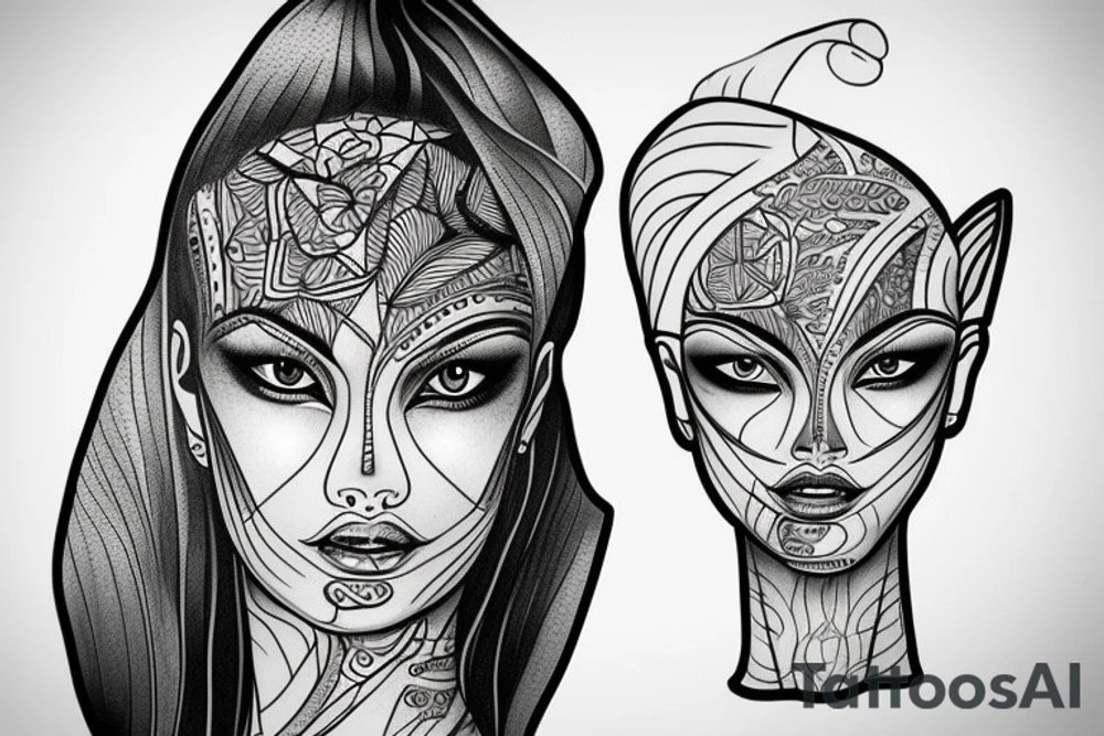 sphynx girl complete black tattoo idea