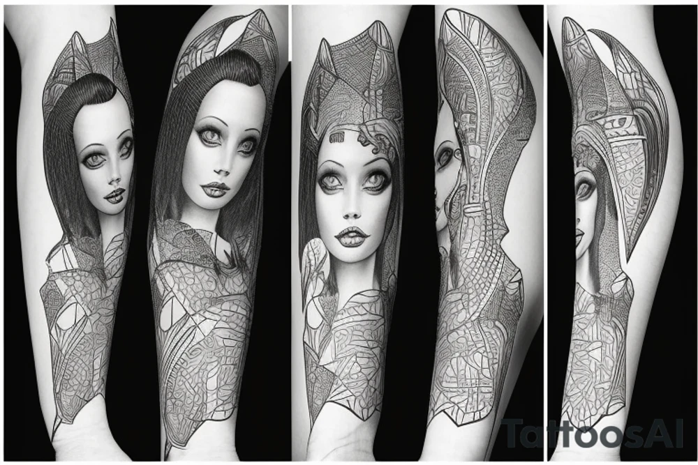 sphynx girl complete black tattoo idea