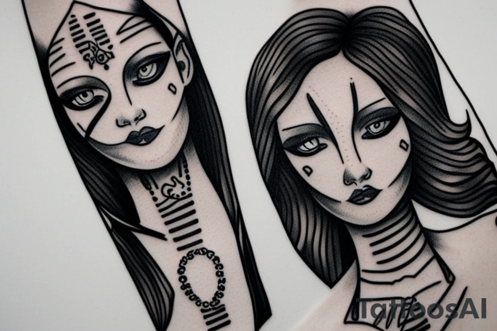 sphynx girl complete black tattoo idea