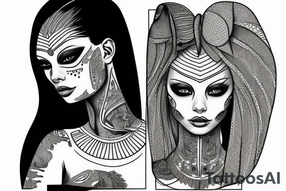 sphynx girl complete black tattoo idea