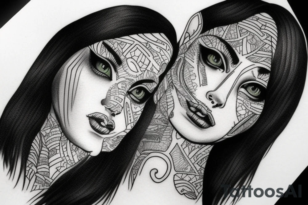 sphynx girl complete black tattoo idea