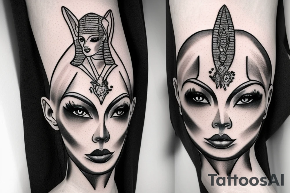 sphynx girl complete black tattoo idea