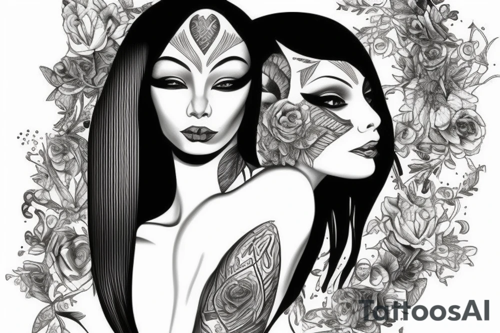 sphynx girl complete black tattoo idea