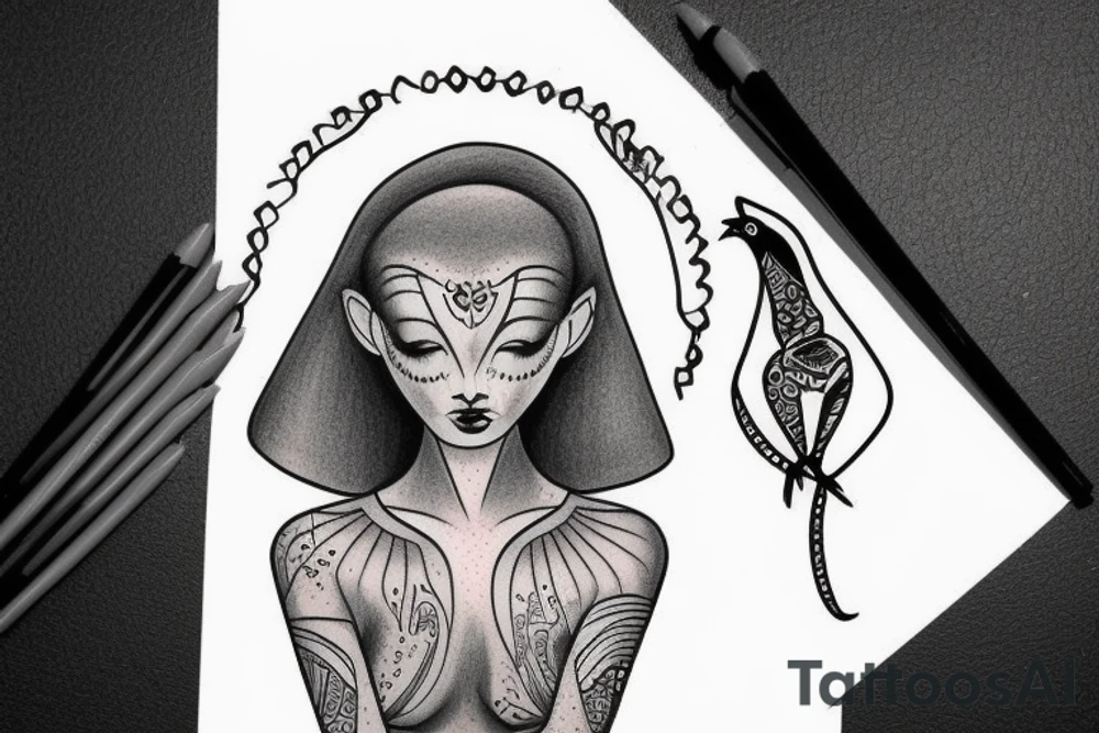 sphynx girl complete black tattoo idea