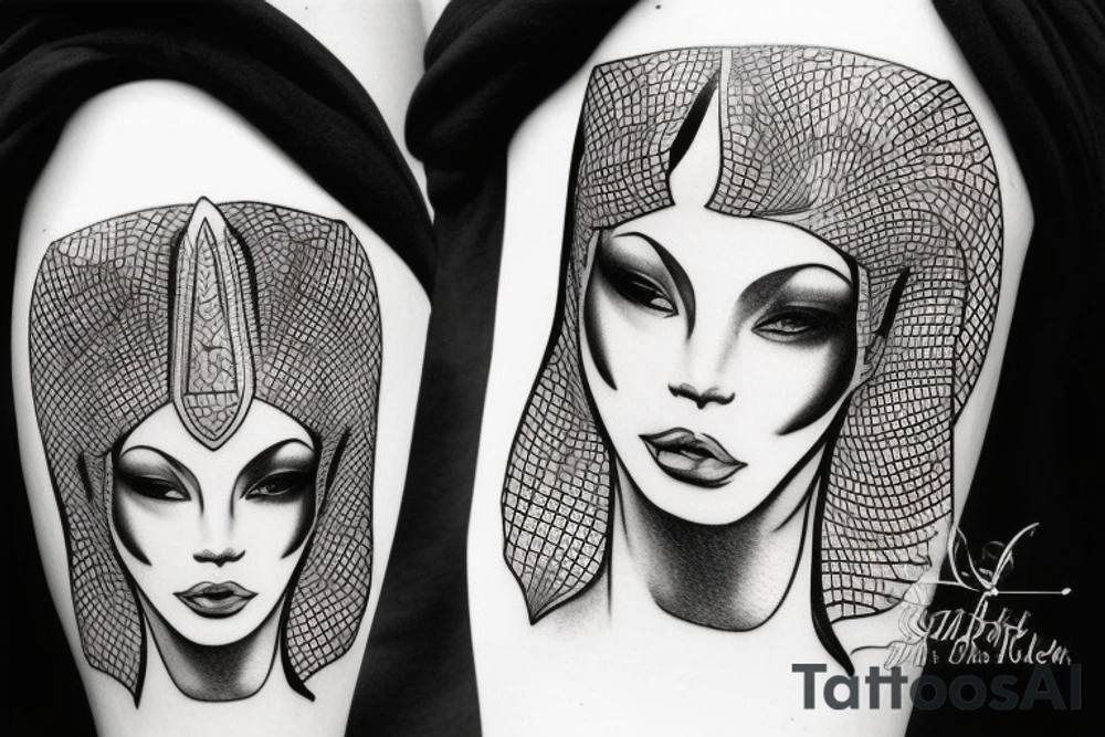 sphynx girl complete black tattoo idea