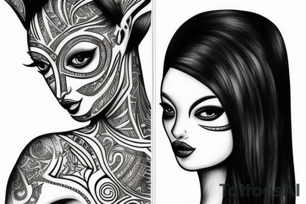 sphynx girl complete black tattoo idea