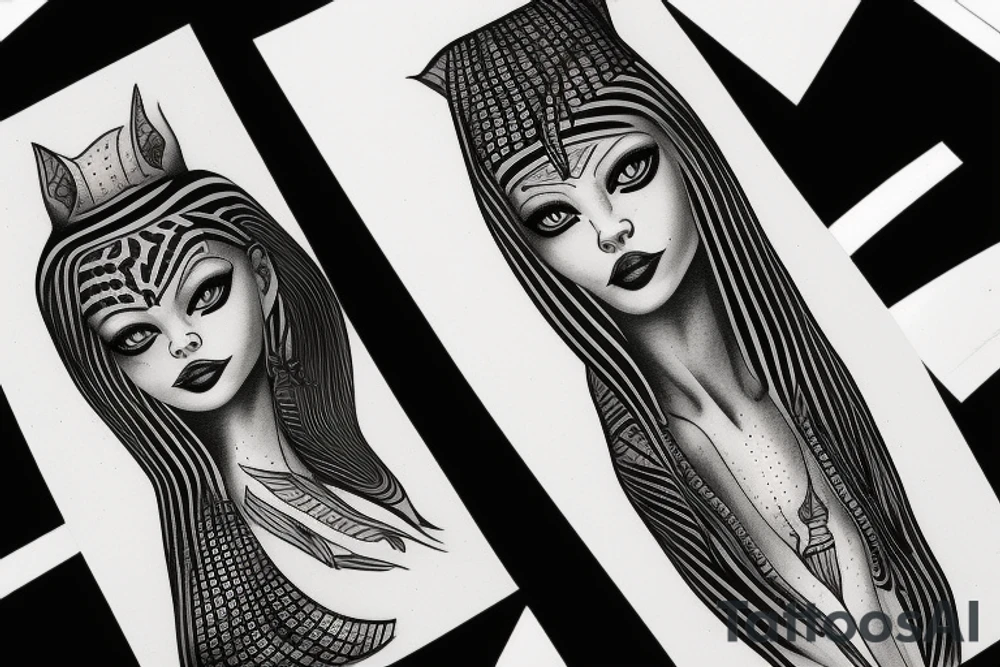 sphynx girl complete black tattoo idea