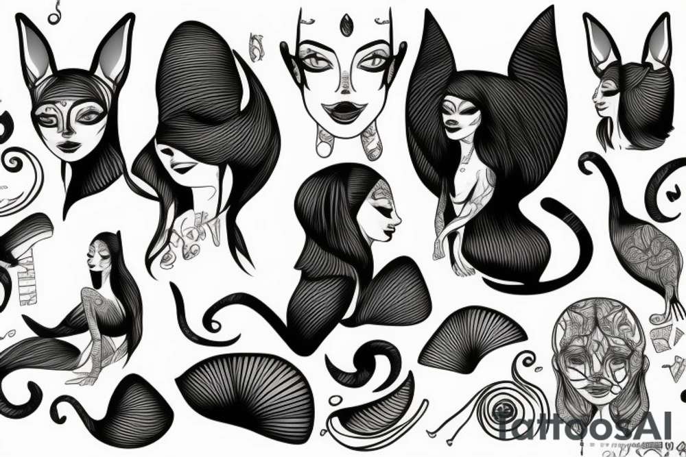 sphynx girl complete black tattoo idea