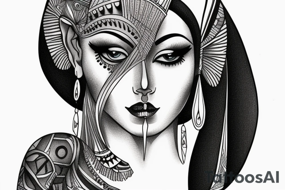 sphynx girl complete black tattoo idea