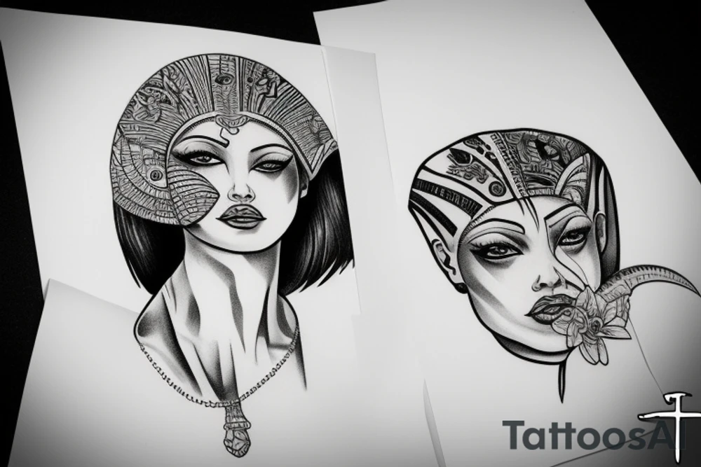 sphynx girl complete black tattoo idea