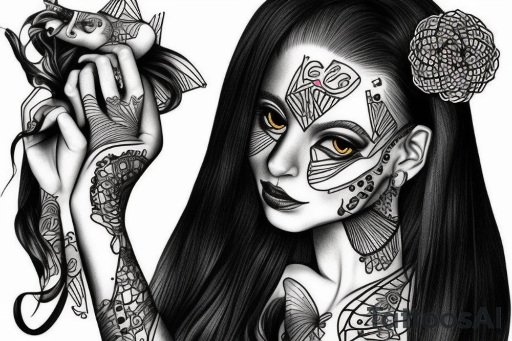 sphynx girl complete black tattoo idea