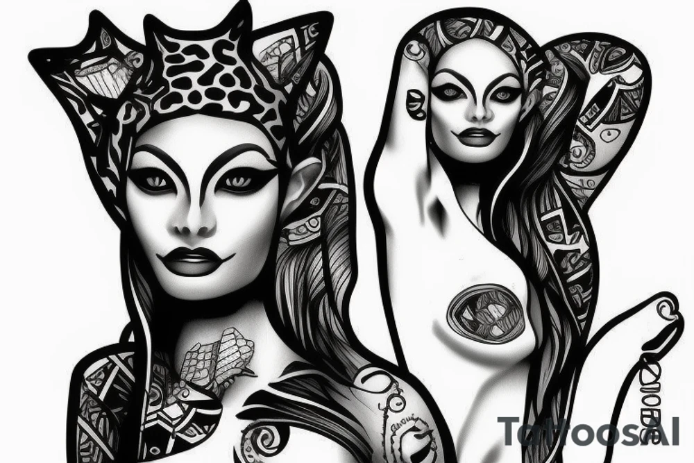 sphynx girl complete black tattoo idea