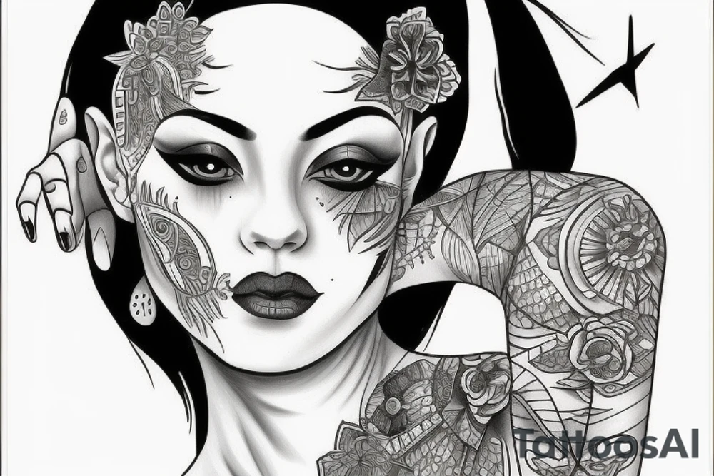 sphynx girl complete black tattoo idea
