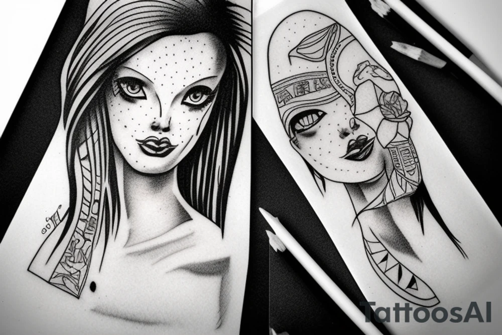 sphynx girl complete black tattoo idea