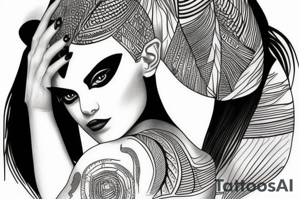 sphynx girl complete black tattoo idea