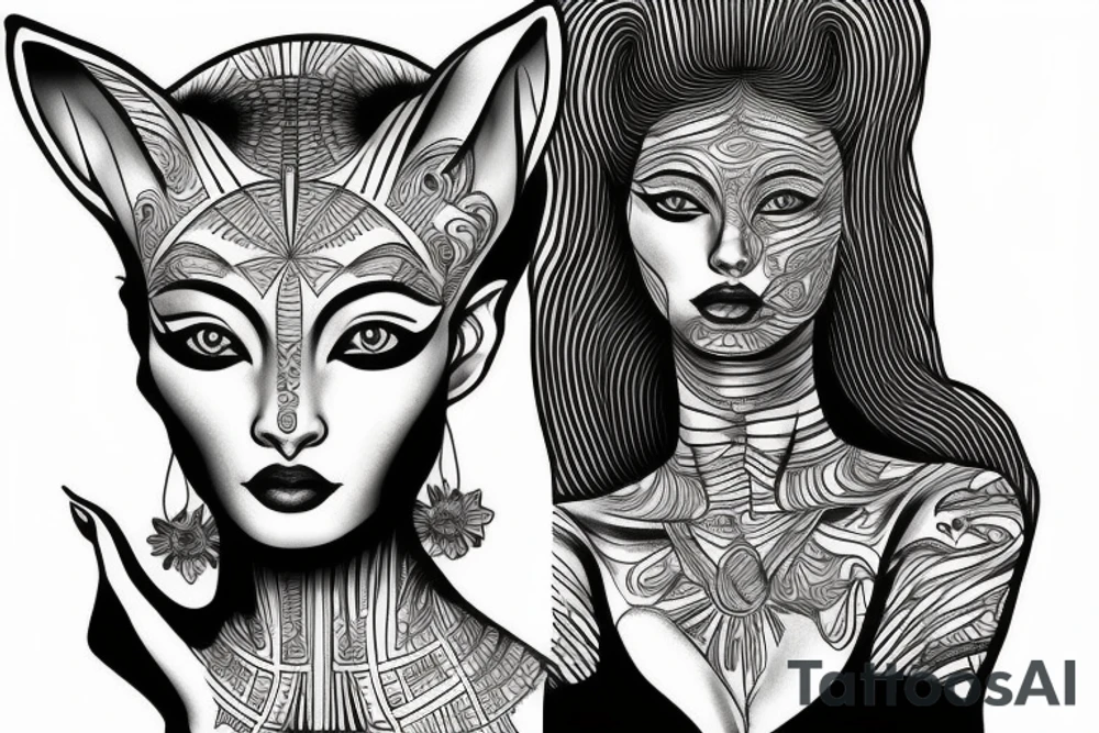 sphynx girl complete black tattoo idea