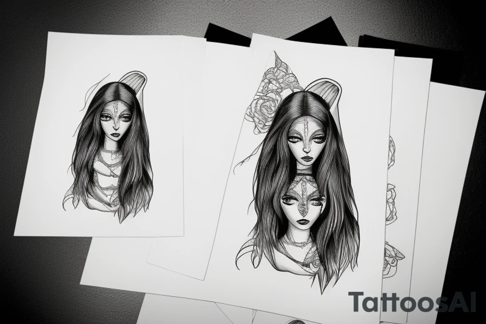 sphynx girl complete black tattoo idea
