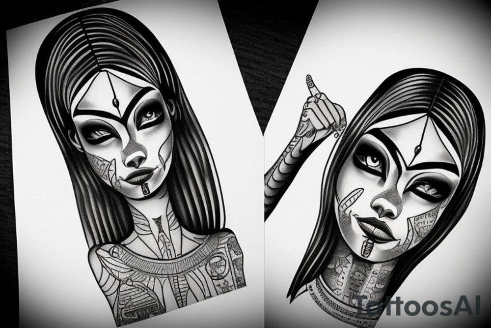 sphynx girl complete black tattoo idea