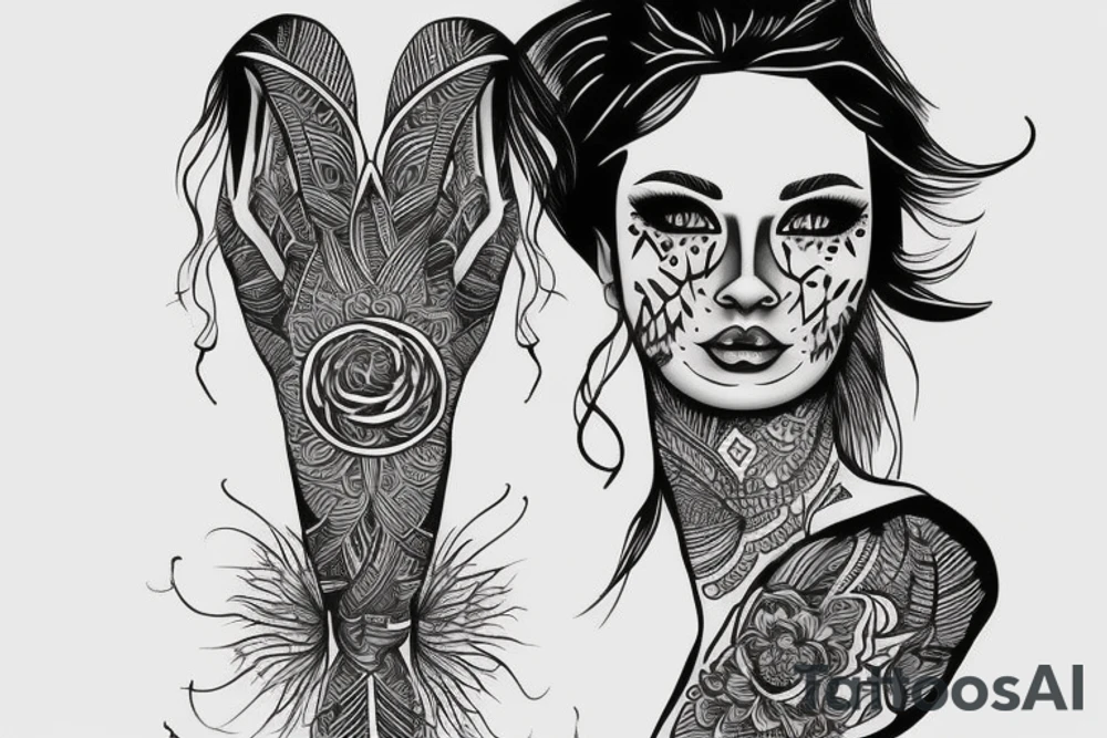 sphynx girl complete black tattoo idea