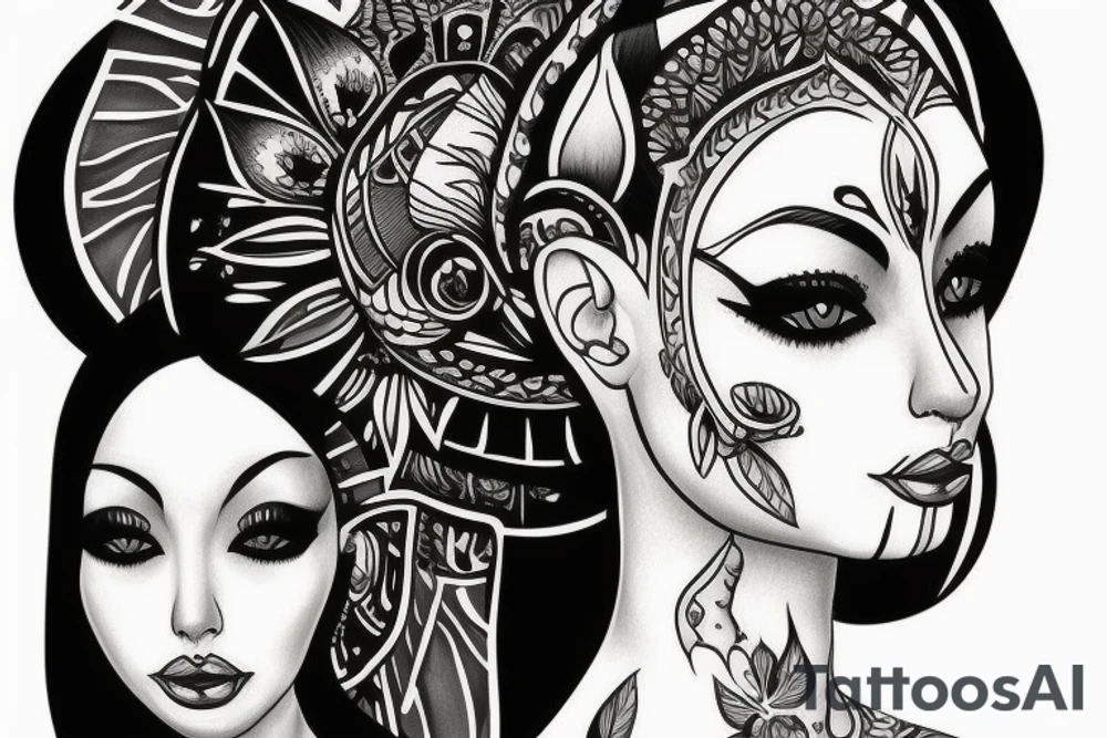 sphynx girl complete black tattoo idea