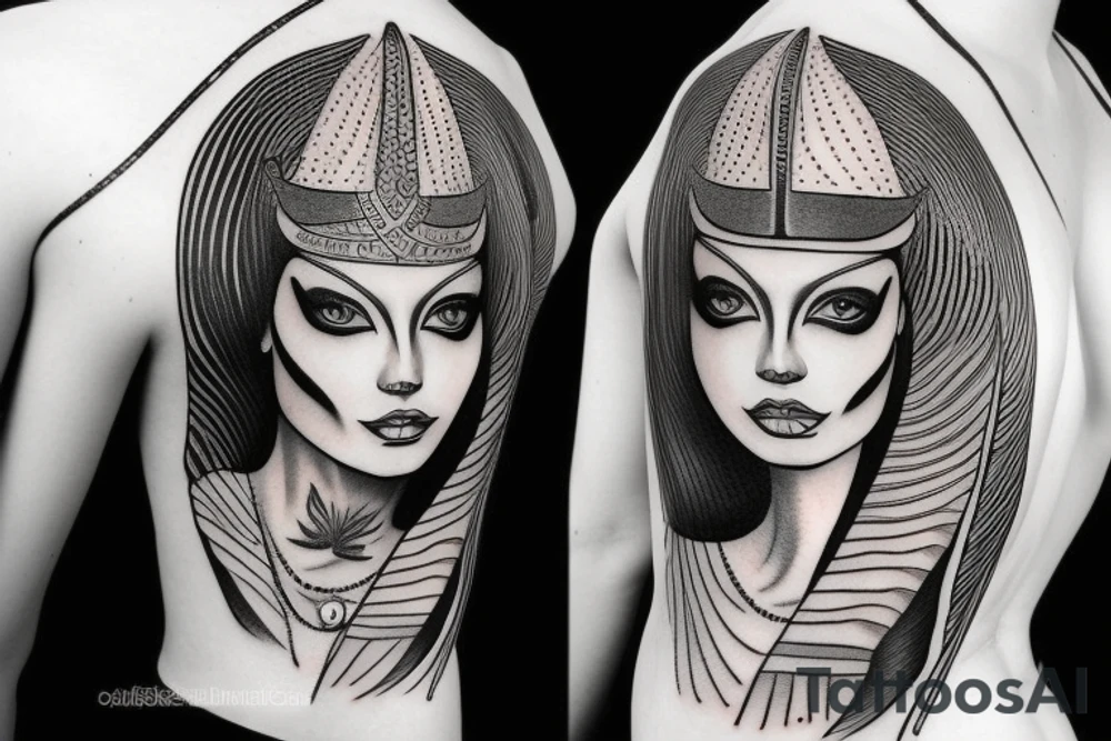 sphynx girl complete black tattoo idea