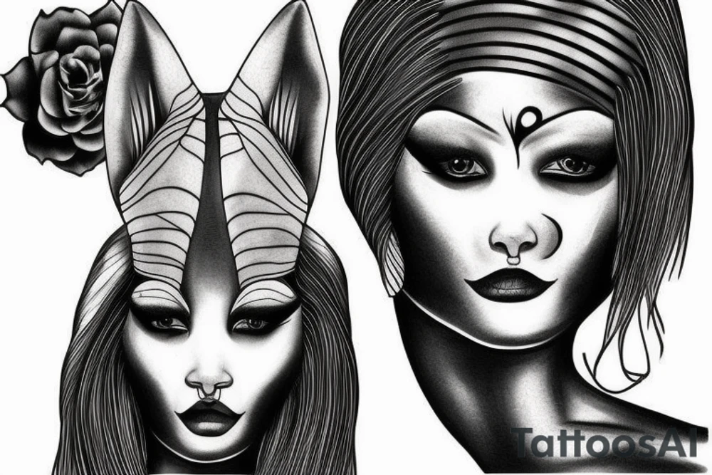 sphynx girl complete black tattoo idea