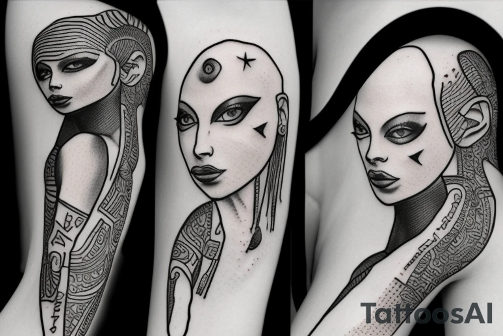 sphynx girl complete black tattoo idea
