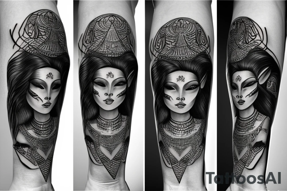 sphynx girl complete black tattoo idea