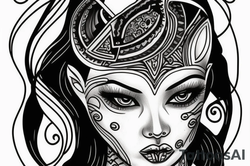 sphynx girl complete black tattoo idea