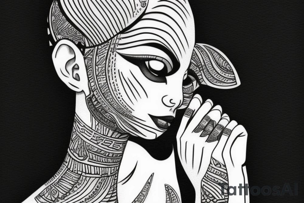 sphynx girl complete black tattoo idea