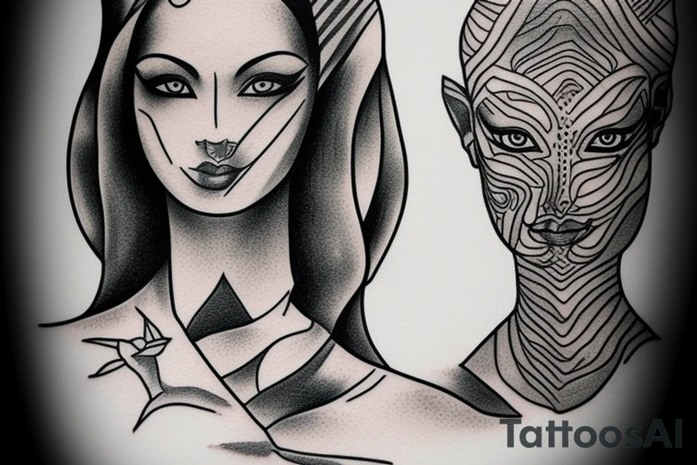 sphynx girl complete black tattoo idea