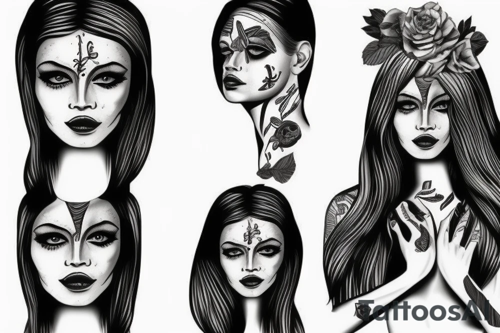 sphynx girl complete black tattoo idea