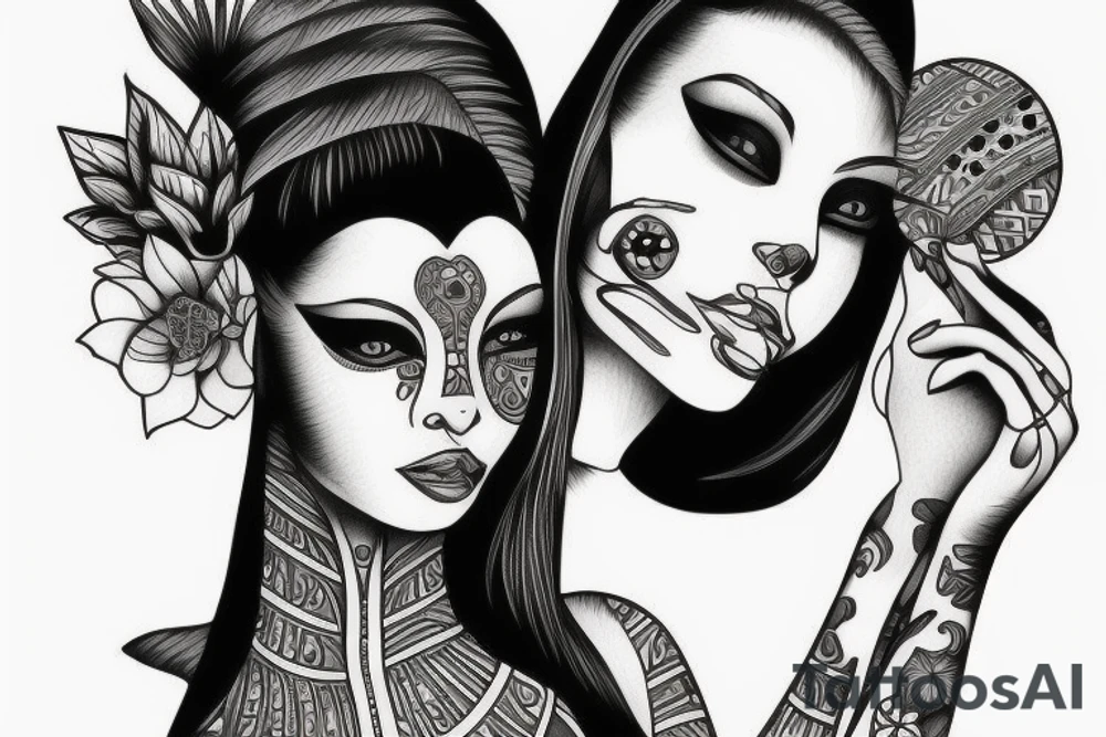 sphynx girl complete black tattoo idea